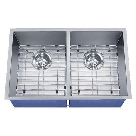 Dakota Sinks DSZ-5050 Signature Z-Series 32 Inch Zero Radius 50/50 Double Bowl Undermount Stainless Steel Kitchen Sink with Bottom Grid - Dakota Sinks