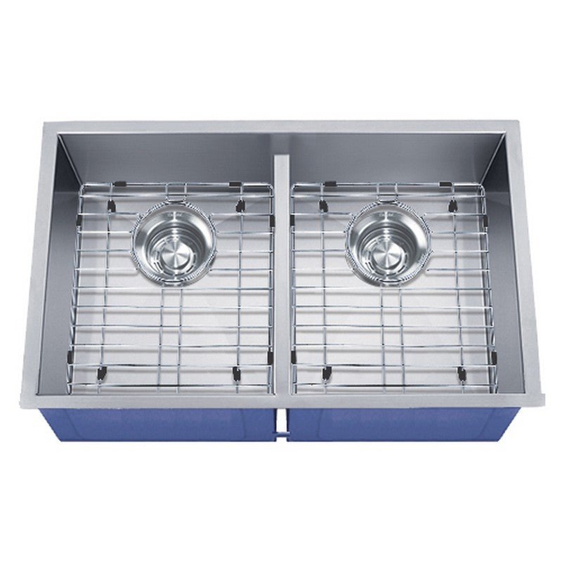 Dakota Sinks DSZ-5050LD Signature Z-Series 32 Inch Zero Radius 50/50 Low Divide Double Bowl Undermount Stainless Steel Kitchen Sink with Bottom Grid DSZ-5050 Dakota Sinks Satin Brushed Nickel