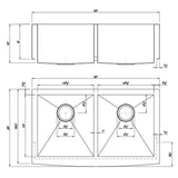 Dakota Sinks DSZ-A5050 Signature Z-Series 33 Inch Zero Radius 50/50 Double Bowl Apron Front Stainless Steel Kitchen Sink with Bottom Grid - Dakota Sinks