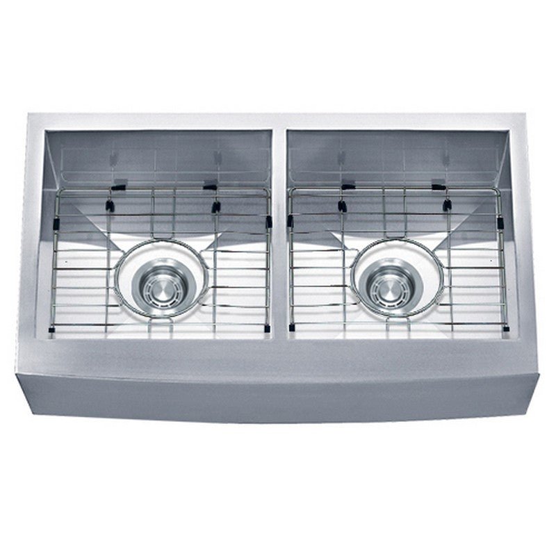 Dakota Sinks DSZ-A5050 Signature Z-Series 33 Inch Zero Radius 50/50 Double Bowl Apron Front Stainless Steel Kitchen Sink with Bottom Grid - Dakota Sinks