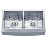 Dakota Sinks DSZ-A5050 Signature Z-Series 33 Inch Zero Radius 50/50 Double Bowl Apron Front Stainless Steel Kitchen Sink with Bottom Grid - Dakota Sinks