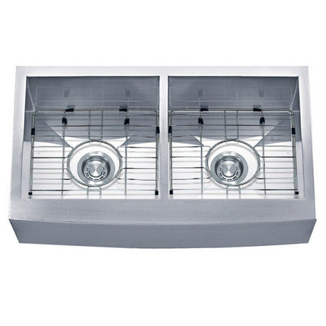 Dakota Sinks DSZ-A5050 Signature Z-Series 33 Inch Zero Radius 50/50 Double Bowl Apron Front Stainless Steel Kitchen Sink with Bottom Grid - Dakota Sinks