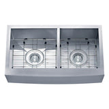 Dakota Sinks DSZ-A6040 Signature Z-Series 33 Inch Zero Radius 60/40 Double Bowl Apron Front Stainless Steel Kitchen Sink with Bottom Grid DSZ-A6040 Dakota Sinks Brushed Nickel