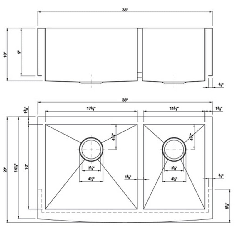 Dakota Sinks DSZ-A6040 Signature Z-Series 33 Inch Zero Radius 60/40 Double Bowl Apron Front Stainless Steel Kitchen Sink with Bottom Grid Dakota Sinks