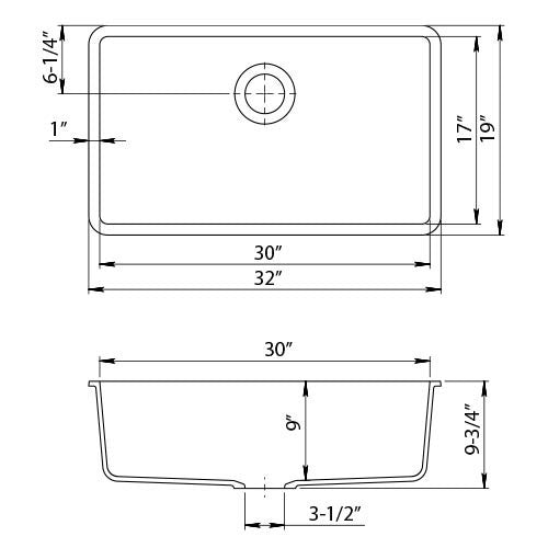 Dakota Sinks GSE-QC3219-BE Builders Elements Series 32 Inch Quartz Composite Single Bowl Undermount Kitchen Sink - Dakota Sinks