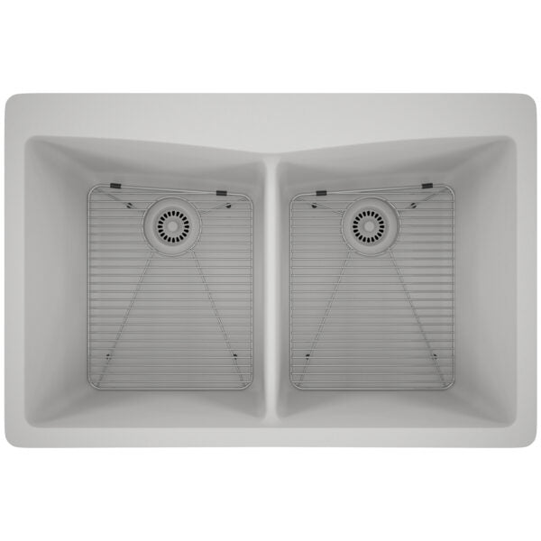 Dakota Sinks GSE-QC5050-W Builders Elements Series 33 Inch Quartz Composite 50/50 Low Divide Double Bowl Undermount Kitchen Sink - Dakota Sinks