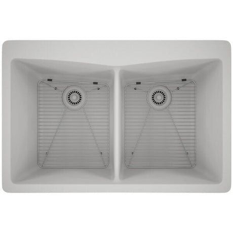 Dakota Sinks GSE-QC5050-W Builders Elements Series 33 Inch Quartz Composite 50/50 Low Divide Double Bowl Undermount Kitchen Sink - Dakota Sinks