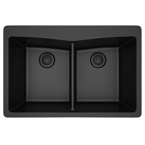 Dakota Sinks GSE-QC5050-W Builders Elements Series 33 Inch Quartz Composite 50/50 Low Divide Double Bowl Undermount Kitchen Sink - Dakota Sinks