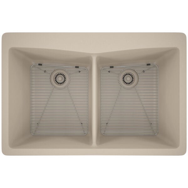 Dakota Sinks GSE-QC5050-W Builders Elements Series 33 Inch Quartz Composite 50/50 Low Divide Double Bowl Undermount Kitchen Sink - Dakota Sinks