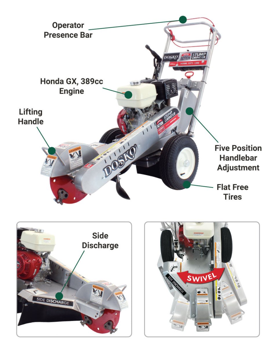 Dosko Swivel Stump Grinder | 13 HP Walk-Behind | Honda GX390 - Dosko