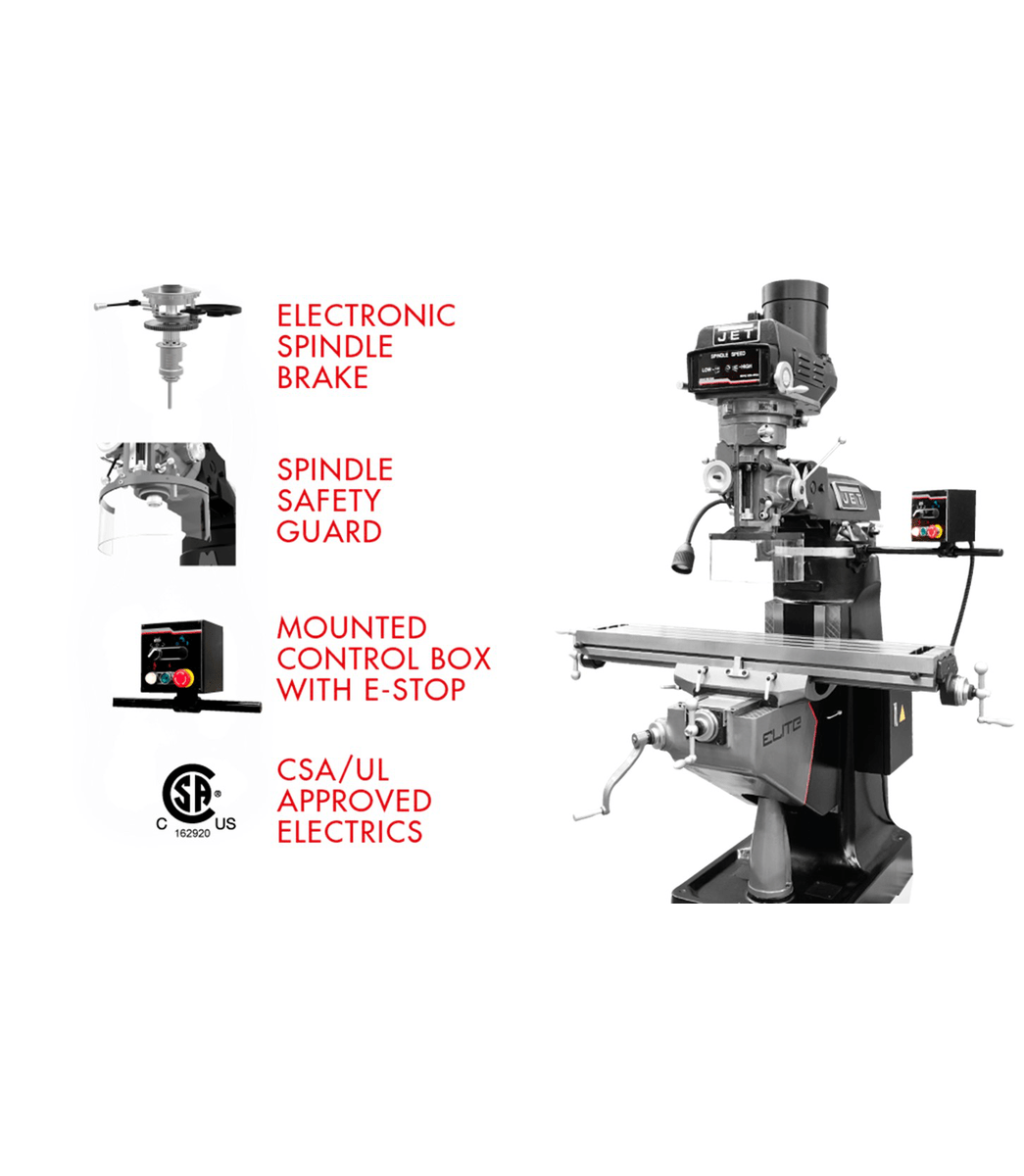 EVS-949 Mill with 2-Axis ACU-RITE 203 DRO and Servo X, Y, Z-Axis Powerfeeds Jet