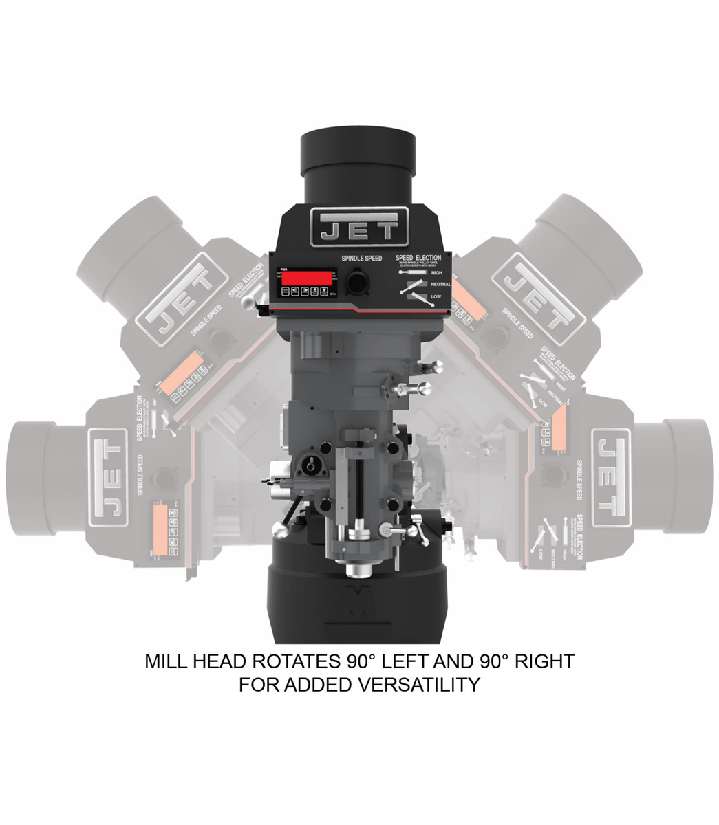 EVS-949 Mill with 2-Axis ACU-RITE 203 DRO and Servo X, Y, Z-Axis Powerfeeds Jet