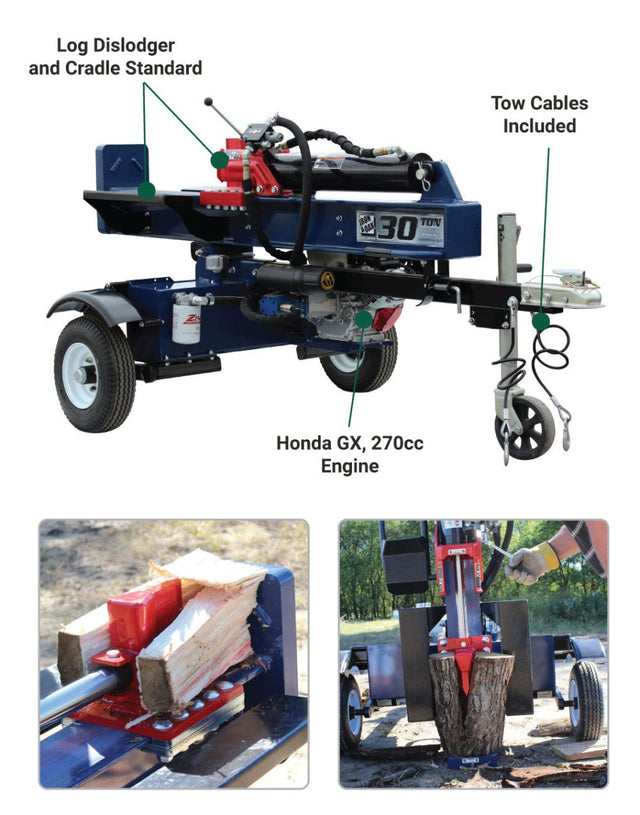 Iron and Oak Log Splitter | 30-Ton | Honda GX270 - Iron and Oak