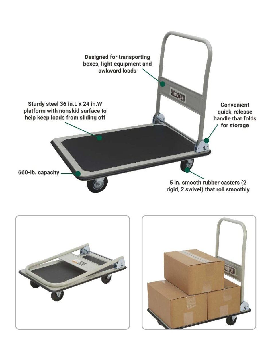 Ironton Folding Platform Truck | 660-Lb. Cap | 36-In. X 24-In. - Ironton