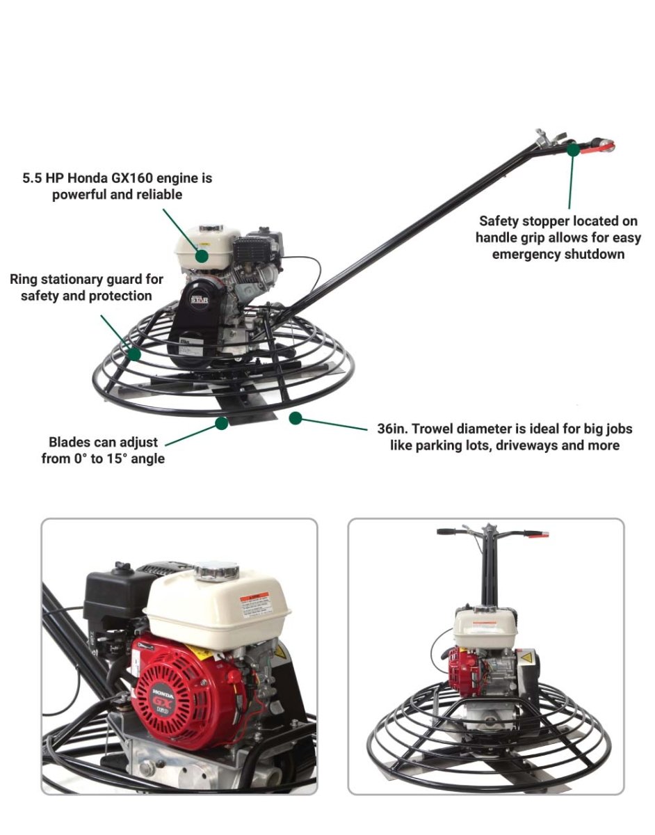 NorthStar Power Trowel | 0-15 Degree Angle | Honda GX160 - NorthStar