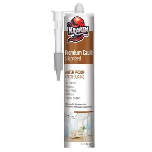 Premium Siliconized Caulk Sealant 300 ml (10.1 FL Oz.) White - Case of 12 - Kraken Bond