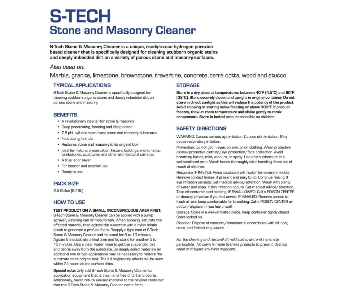 Stain Proof SMC Peroxide Cleaner formerly Dry Treat S-Tech Stone & Masonry Cleaner - Dry Treat