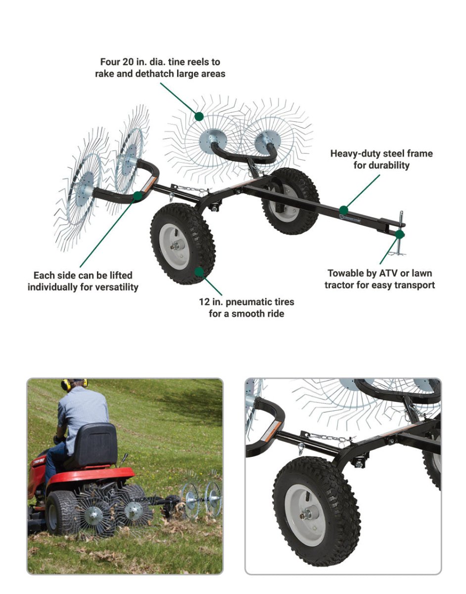 Strongway Acreage Rake | 48 In. | 4 Tine Reels - Strongway