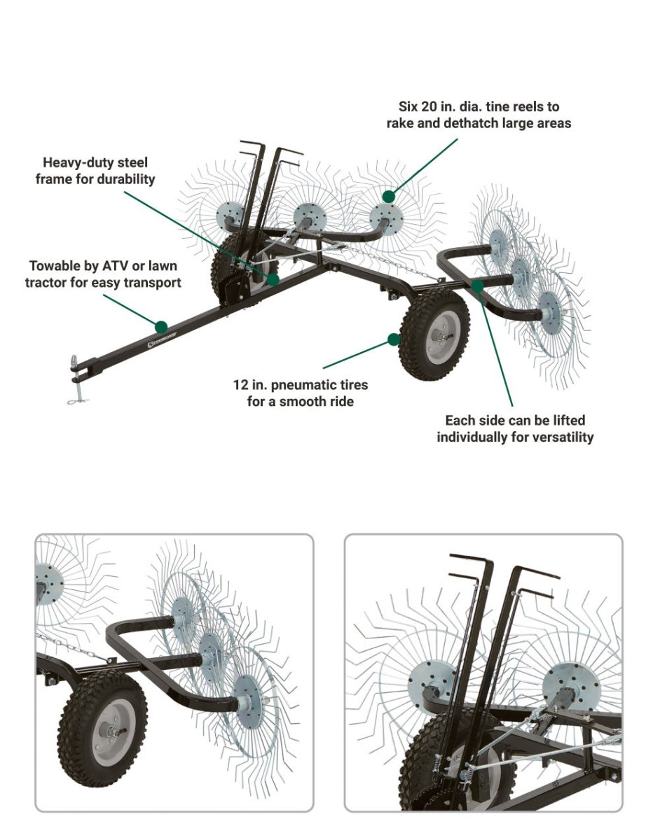 Strongway Acreage Rake | 60 In. | 6 Tine Reels - Strongway